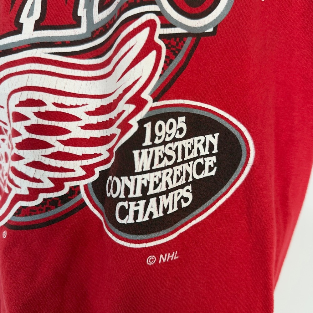 Mens Oneita Detroit Red Wings T-Shirt Medium Red 1995 Western Conference Champs - Picture 3 of 6